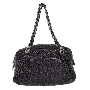 Chanel Black Gathered Leather Astrakan Bowler Bag XX40649